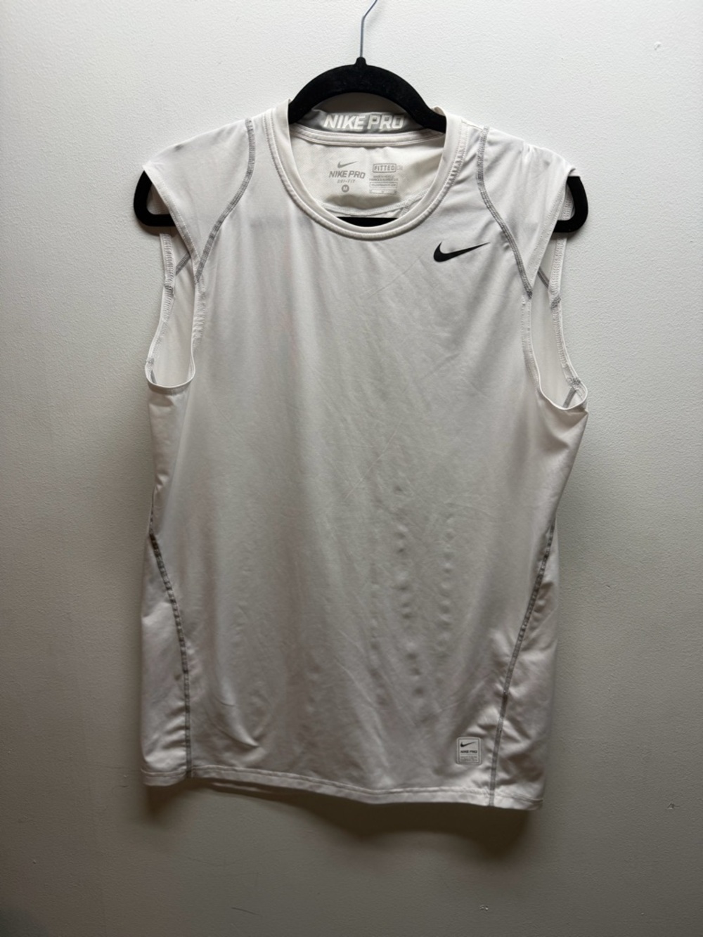 Nike White Sleeveless Training Tank with Black Swoosh